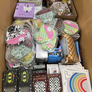 Large pallet filled with diverse, new name-brand tech accessories liquidation products, 92% off retail.