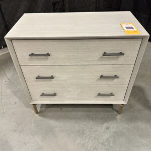 Luxurious Mitchell Gold Bob Williams chest, Ming 3-drawer with pewter base