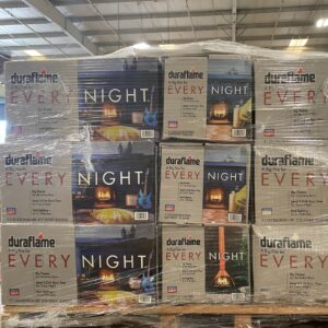 A pallet stacked with 35 assorted wholesale firelogs, ready for bulk shipping.