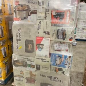 A large warehouse shot showing 28 pallets of assorted Hamilton Beach appliances, forming a Hamilton Beach truckload.