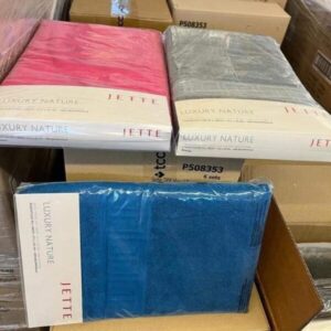Pile of new JETTE JOOP PURPLE / GRAPE 100% COTTON luxury towel pallets