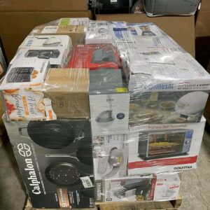 A stacked pallet overflowing with diverse, brand-new products from Amazon general pallets, ready for resale.