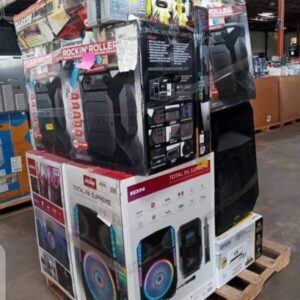 Tall 6-8ft electronic pallets for sale, packed with diverse wholesale electronics