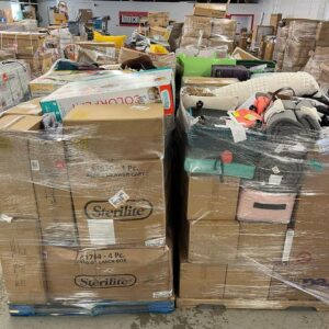 Large, wrapped Target GM pallets filled with diverse overstock and returned merchandise.